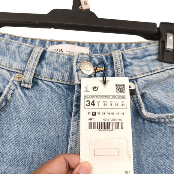 ZARA Women 34 US 2 Jeans Blue High Waisted Super Wide Leg Faded 6045/220/400 NEW - Picture 4 of 8